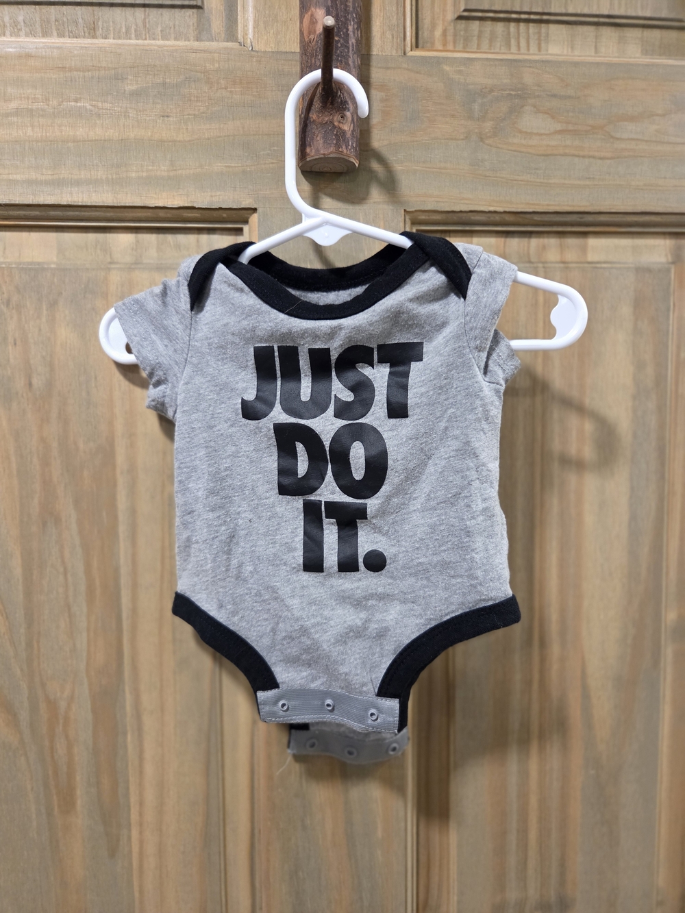 Nike Grey and Black Baby One-Piece Bodysuit with 'Just Do It.' Print - Picture 1 of 2